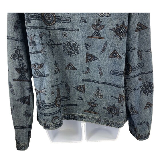 Chico's Design Silk Lining, Embroidered & Beaded Blue Jean Jacket Women 2 /M - Picture 12 of 16